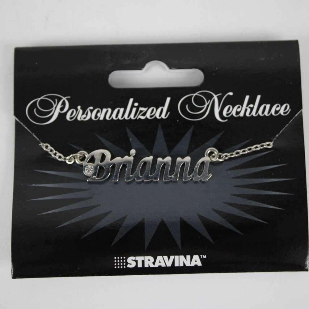 BRIANNA Name Silvertone Rhinestone 14.5" w 4.5" Multi Ring Extender Necklace